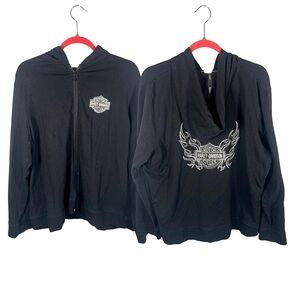 Harley-Davidson Embellished Full Zip Up Studded Bling Flame Hoodie Womans Large